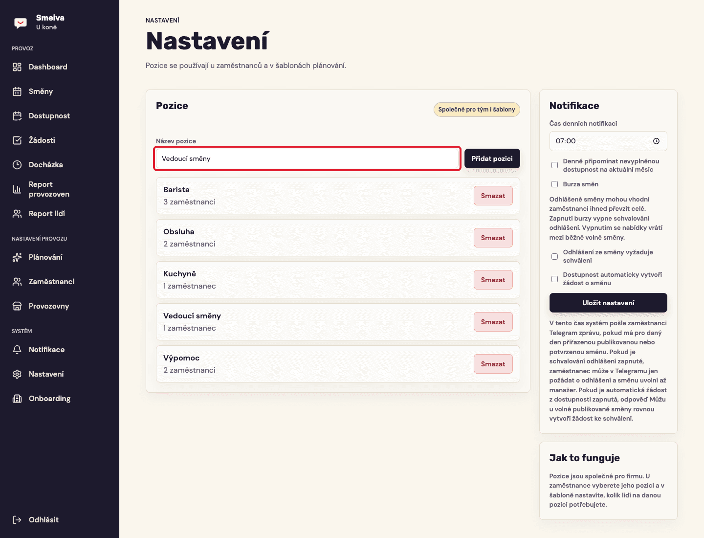 Pole Název pozice zvýrazněné červeným rámečkem